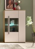 Highboard Design-D in Kaschmir und Cremona Eiche Vitrine 90 x 140 cm