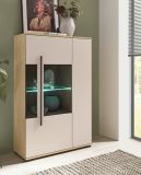 Highboard Design-D in Kaschmir und Cremona Eiche Vitrine 90 x 140 cm
