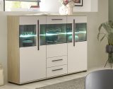 Highboard Design-D in Kaschmir und Cremona Eiche Vitrine 160 x 126 cm, mit Soft-Close