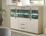 Highboard Design-D in Kaschmir und Cremona Eiche Vitrine 160 x 126 cm, mit Soft-Close