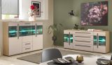 Highboard Design-D in Kaschmir und Cremona Eiche Vitrine 160 x 126 cm, mit Soft-Close