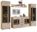 Wohnwand Design-D in Kaschmir und Cremona Eiche Wohnkombination Set 4-teilig 290 cm, mit Soft-Close