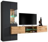 Wohnwand Okay in anthrazit und Wotan Eiche, 2-teilig, 210 cm, grifflos mit Push-To-Open, inkl. LED