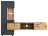 Wohnwand Okay in anthrazit und Wotan Eiche, 2-teilig, 210 cm, grifflos mit Push-To-Open, inkl. LED