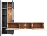 Wohnwand Okay in anthrazit und Wotan Eiche, 2-teilig, 210 cm, grifflos mit Push-To-Open, inkl. LED