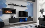 Wohnwand Special in schwarz und perlgau, Schrankwand h�ngend mit Ethanol Kamin und LED, 250 x 170 cm