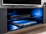 Wohnwand Special in schwarz und perlgau, Schrankwand h�ngend mit Ethanol Kamin und LED, 250 x 170 cm