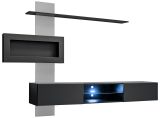 Wohnwand Special in schwarz und perlgau, Schrankwand h�ngend mit Ethanol Kamin und LED, 250 x 170 cm