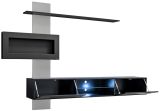 Wohnwand Special in schwarz und perlgau, Schrankwand h�ngend mit Ethanol Kamin und LED, 250 x 170 cm