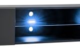 Wohnwand Special in schwarz und perlgau, Schrankwand h�ngend mit Elektrokamin und LED, 250 x 170 cm