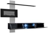 Wohnwand Special in schwarz und perlgau, Schrankwand h�ngend mit Elektrokamin und LED, 250 x 170 cm