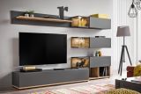 Wohnwand Lester-1 in Anthrazit und Wotan Eiche Schrankwand mit LED, Push-to-Open, 240 x 150 cm