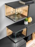 Wohnwand Lester-1 in Anthrazit und Wotan Eiche Schrankwand mit LED, Push-to-Open, 240 x 150 cm