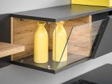 Wohnwand Lester-1 in Anthrazit und Wotan Eiche Schrankwand mit LED, Push-to-Open, 240 x 150 cm