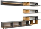 Wohnwand Lester-1 in Anthrazit und Wotan Eiche Schrankwand mit LED, Push-to-Open, 240 x 150 cm