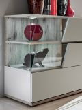 Sideboard Lester-1 in perlgrau und Wellington Eiche Kommode mit LED, Push-to-Open, 120 x 77 cm