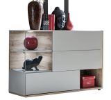 Sideboard Lester-1 in perlgrau und Wellington Eiche Kommode mit LED, Push-to-Open, 120 x 77 cm