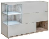 Sideboard Lester-1 in perlgrau und Wellington Eiche Kommode mit LED, Push-to-Open, 120 x 77 cm