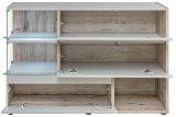 Sideboard Lester-1 in perlgrau und Wellington Eiche Kommode mit LED, Push-to-Open, 120 x 77 cm