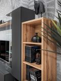 Wohnwand Lester in anthrazit und Wotan Eiche Schrankwand mit LED und Push-to-Open, 240 x 145 cm