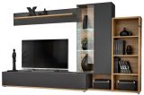 Wohnwand Lester in anthrazit und Wotan Eiche Schrankwand mit LED und Push-to-Open, 240 x 145 cm