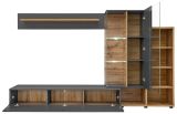 Wohnwand Lester in anthrazit und Wotan Eiche Schrankwand mit LED und Push-to-Open, 240 x 145 cm