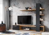 Wohnwand Upgrade in schwarz und Wotan Eiche Schrankwand 2-teilig 190 x 152 cm