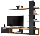 Wohnwand Upgrade in schwarz und Wotan Eiche Schrankwand 2-teilig 190 x 152 cm