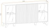 Sideboard Lines in Hickory Eiche und schwarz Kommode mit LED und Push-to-Open, 160 x 82 cm