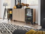 Sideboard Lines in Hickory Eiche und schwarz Kommode mit LED und Push-to-Open, 160 x 82 cm