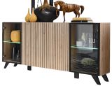 Sideboard Lines in Hickory Eiche und schwarz Kommode mit LED und Push-to-Open, 160 x 82 cm