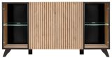 Sideboard Lines in Hickory Eiche und schwarz Kommode mit LED und Push-to-Open, 160 x 82 cm