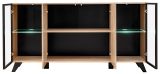 Sideboard Lines in Hickory Eiche und schwarz Kommode mit LED und Push-to-Open, 160 x 82 cm