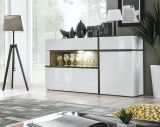 Sideboard Lovely in wei� Hochglanz und Ulme Kommode mit LED und Push-to-Open, 150 x 90 cm