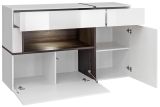 Sideboard Lovely in wei� Hochglanz und Ulme Kommode mit LED und Push-to-Open, 150 x 90 cm