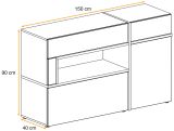 Sideboard Lovely in wei� Hochglanz und Ulme Kommode mit LED und Push-to-Open, 150 x 90 cm