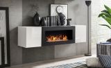 H�ngekommode Shine in wei� Hochglanz H�ngeschrank mit Ethanol Kamin, 160 x 40 cm