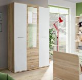 Kleiderschrank Superior in wei� und Sonoma Eiche Kinder-/Jugendzimmer Dreht�renschrank 3-t�rig 135 x 190 cm