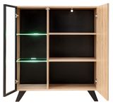 Wohnwand Lines in Hickory Eiche und schwarz Schrankwand 4-teilig mit LED und Push-to-Open, 340 x 192 cm