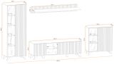 Wohnwand Lines in Hickory Eiche und schwarz Schrankwand 4-teilig mit LED und Push-to-Open, 340 x 192 cm