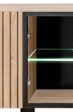 TV-Lowboard Lines in Hickory Eiche und schwarz TV-M�bel mit LED und Push-to-Open, 160 x 52 cm