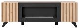TV-Lowboard Lines in Hickory Eiche und schwarz TV-M�bel mit Ethanol Kamin, 160 x 52 cm