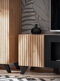 TV-Lowboard Lines in Hickory Eiche und schwarz TV-M�bel mit Ethanol Kamin, 160 x 52 cm