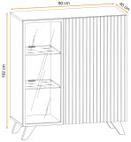 Vitrinenschrank Lines in Hickory Eiche und schwarz Glasvitrine mit LED und Push-to-Open, 90 x 192 cm