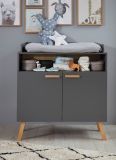 Babyzimmer Wickelkommode Svea in grau matt mit Buche massiv Babym�bel Wickeltisch 96 x 105 cm