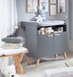 Babyzimmer Wickelkommode Svea in grau matt mit Buche massiv Babym�bel Wickeltisch 96 x 105 cm