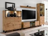 Wohnwand Heritage in Wotan Eiche und schwarz Schrankwand inklusive LED, 330 x 197 cm