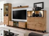 Wohnwand Heritage in Wotan Eiche und schwarz Schrankwand inklusive LED, 330 x 197 cm