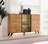 Sideboard Heritage in Wotan Eiche und schwarz Kommode mit LED, 150 x 100 cm