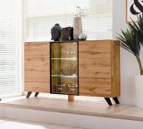 Sideboard Heritage in Wotan Eiche und schwarz Kommode mit LED, 150 x 100 cm